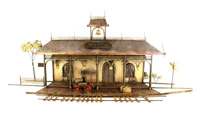 Vintage MCM Curtis Jere Azusa Train Station Metal Wall Sculpture. A mid 20th century Curtis Jere 