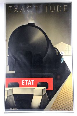 1979 Litho Art Deco Poster Exactitude Train By Pierre-Felix Fix Masseau. Vintage Litho Art Deco 