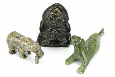 Lot 3 Vintage Canada Eskimo Art Inuit Soapstone Carvings. Nice lot of three Canada Native 