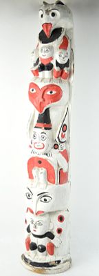 UNIDENTIFIED TLINGIT ARTIST POSSIBLY KLUKWAN ALASKA TOTEM POLE. Old Inuit Eskimo Alaska Totem 