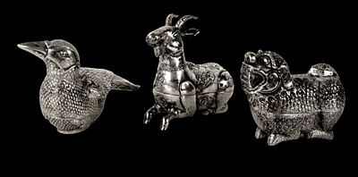 Set 3 Antique Cambodian 900 Silver Betel Nut Boxes. Set 3 antique Cambodian 900 silver betel nut 