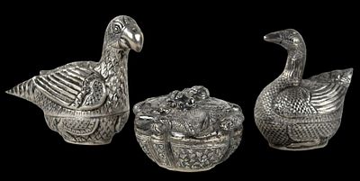 Group 3 Antique Cambodian 900 Silver Betel Nut Boxes. Group 3 antique Cambodian 900 silver betel 