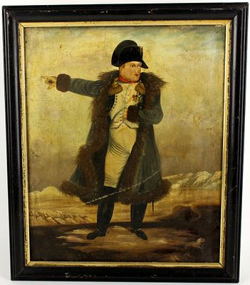 Antique Oil On Canvas Napoleon With Dog Painting. Very fine folky style French antique oil on 