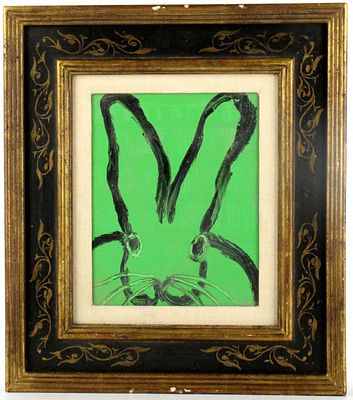 American Hunt Slonem Bunny Painting On Board. Painting on board "Bunny" by well listed American 