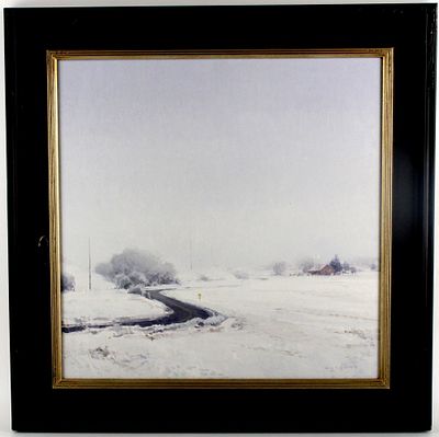 American Josh Elliott Oil On Board Hush Painting. Oil on board winter scene "Hush" painting by 