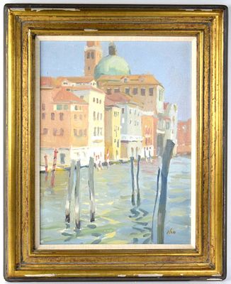American Kang Yon Cho (1953-2021) Venice Waterway Oil Painting. Very fine "Vinece Waterway" oil 