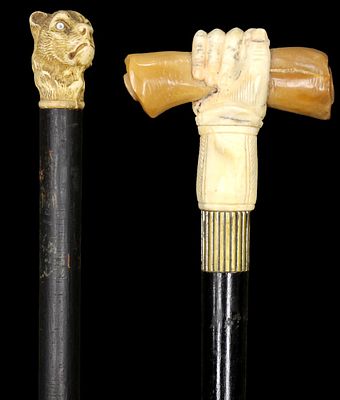 Two Antique Canes Walking Sticks. Total length: 34 1/4", and 35 1/4". ~ . Detailed condition 