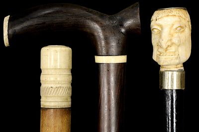 Lot of 3 Various Walking Canes Sticks Total lengths: 34 1/2", 35 1/2" and 36 1/2". No 