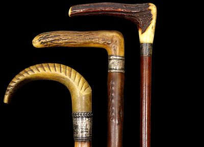 Lot of 3 Vintage Antique American Folk Art Carved Wood Primitive Walking Canes Sticks Total 