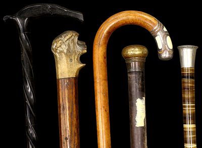 Lot of 5 Vintage Antique Carved Wood Primitive Walking Canes Sticks Total length: shortest is 