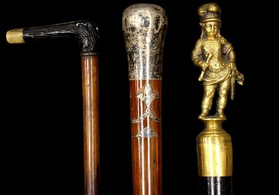 Lot of 3 Various Antique Carved Walking Canes Sticks Total length: 31 1/2", 35 1/4" 36". 