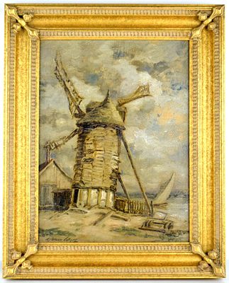 American Archie Palmer Wigle Windmill Painting. Very fine "Windmill" painting by well listed 