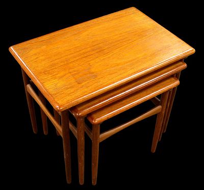 Danish Mid Century Modern Teak Nesting Tables. Set of three Mid Century Modern teak, rectangular 