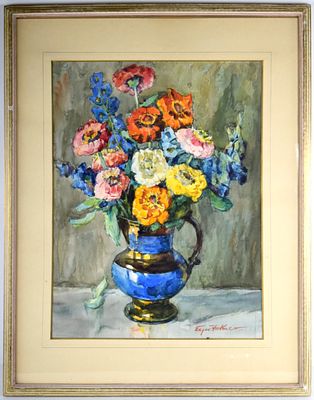 American Edgar Forkner Floral Still Life Watercolor Painting. Fine watercolor "Floral Still 