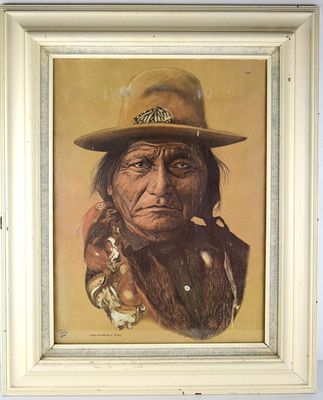 Rare Vintage Chief Sitting Bull Color Litho by Hans P. Luetcke. Collectible vintage Chief 
