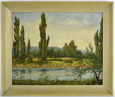 American/German Hans Ressdorf Oil On Canvas Landscape Painting. Oil on canvas landscape painting 