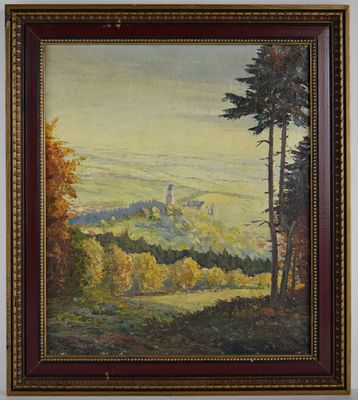 American/German Hans Ressdorf Oil Landscape Painting. Oil landscape painting by listed 