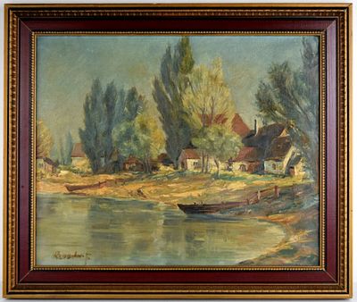 American/German Hans Ressdorf Oil On Canvas Landscape Painting. Oil on canvas landscape painting 