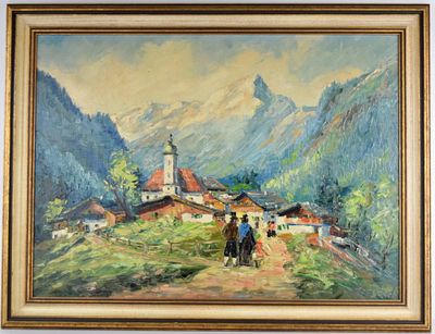 American/German Hans Ressdorf Oil On Canvas Landscape Painting. Oil on canvas landscape painting 