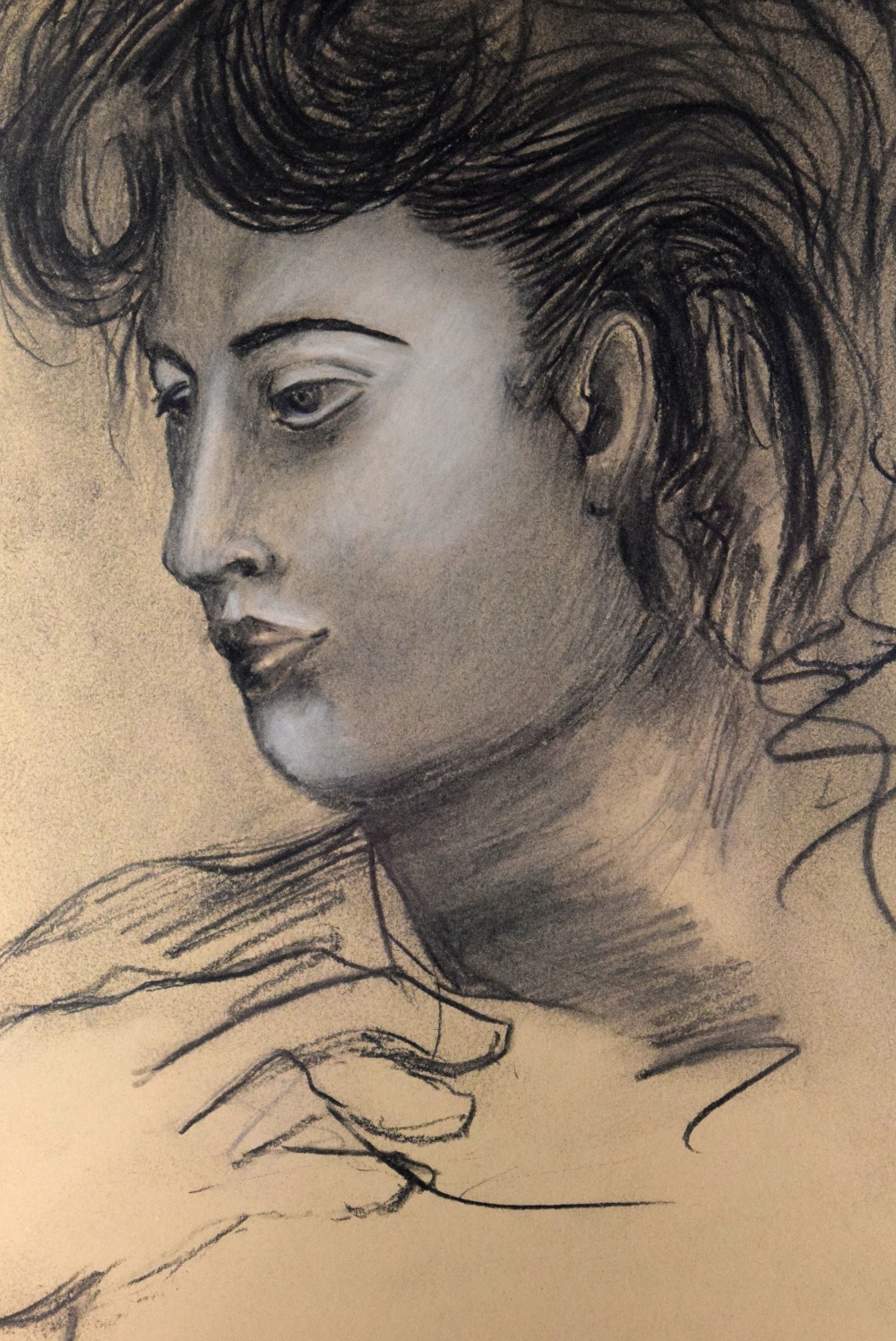 After Pablo Picasso Charcoal Drawing Portrait Of A Young Woman