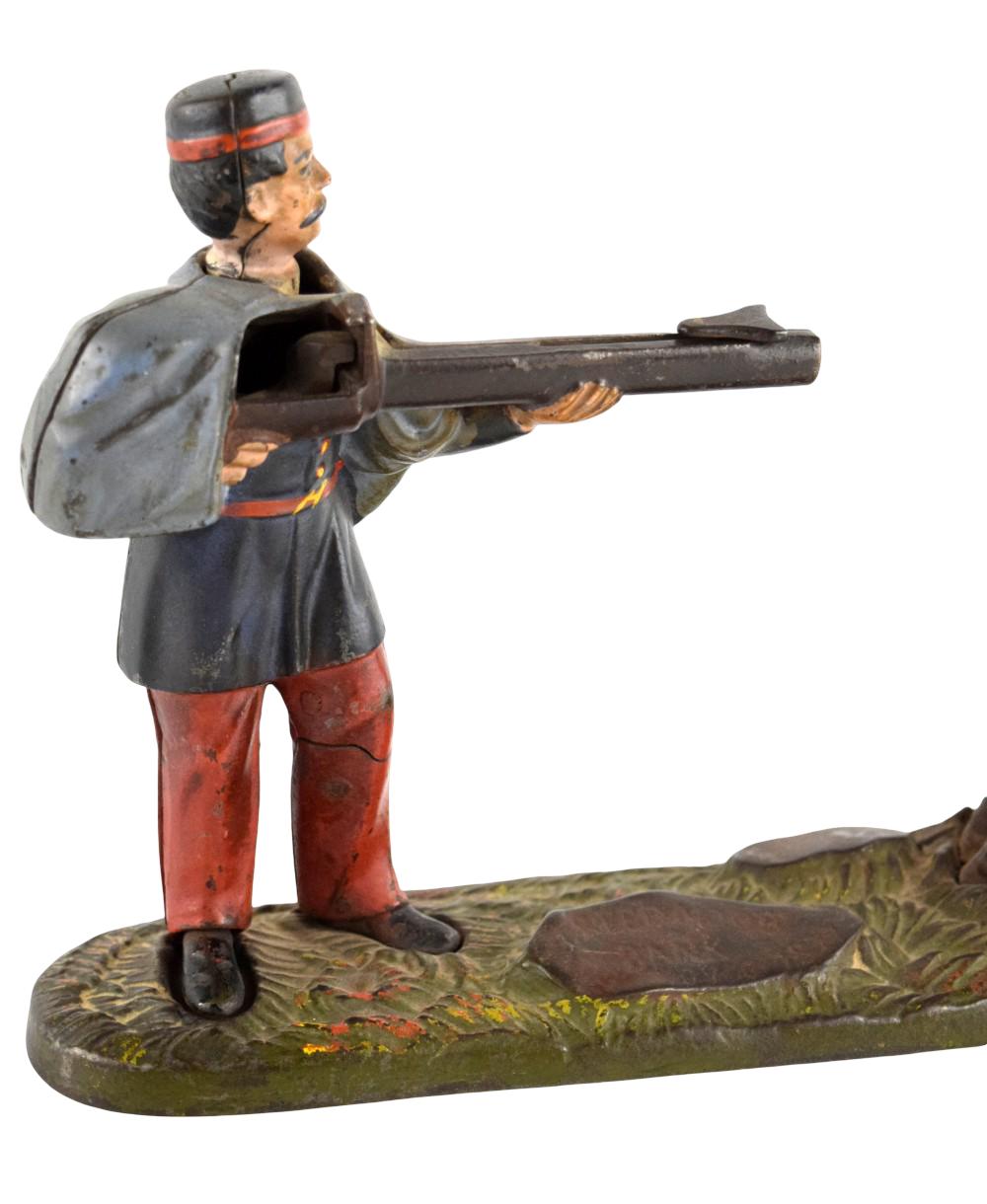 American J. & E. Stevens Painted Cast Iron Creedmoor Mechanical Bank