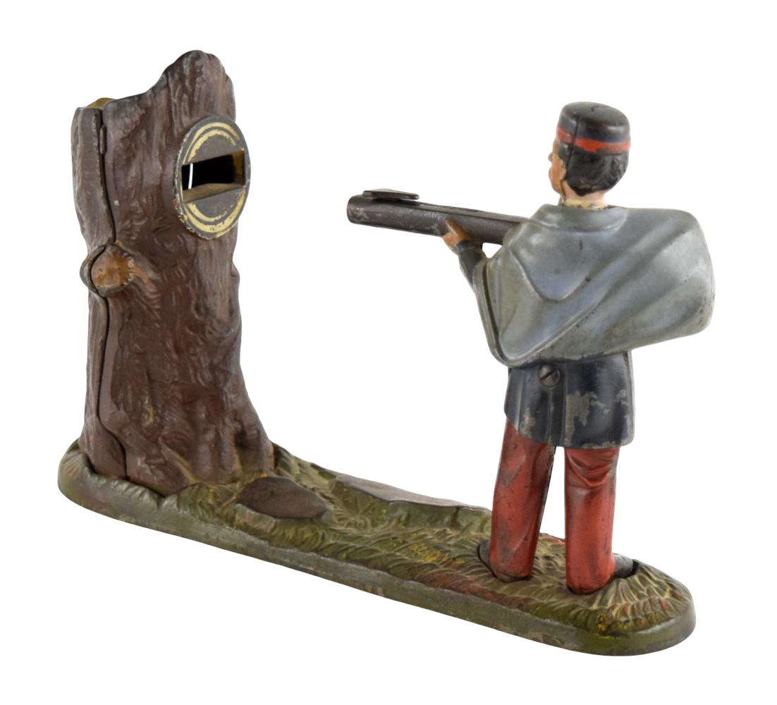 American J. & E. Stevens Painted Cast Iron Creedmoor Mechanical Bank