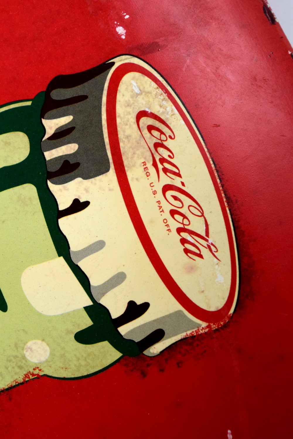 Original 1950-60 s Coca Cola Red Metal Button Sign With Coke Bottle
