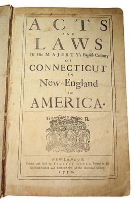 1750 Book Acts and Laws of His Majesty's English Colony of Connecticut in New-England in America. 