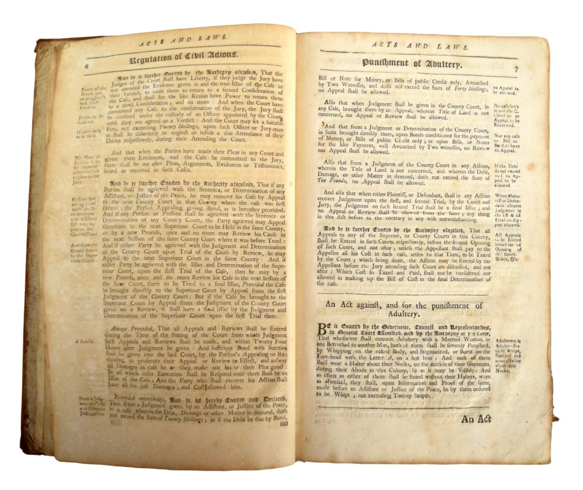 1750 Book Acts and Laws of His Majesty's English Colony of Connecticut in New-England in America
