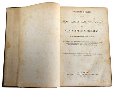 Lincoln Abraham and Stephen A. Douglas Political Debates 1860 Book. LINCOLN, ABRAHAM, AND 