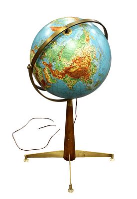 MCM Physigraphic Contour Relief Globe By Weber Costello Co. Rare Mid Century Modern lighting 