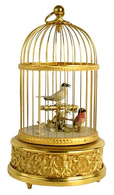 Antique Swiss Reuge Singing 2 Birds Music Box Cage. Reuge Swiss music box domed birdcage with 