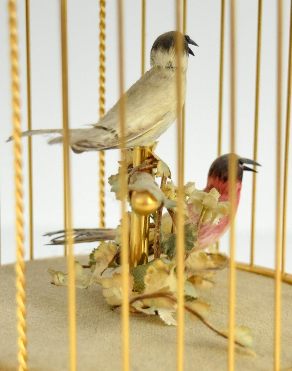 Antique Swiss Reuge Singing 2 Birds Music Box Cage