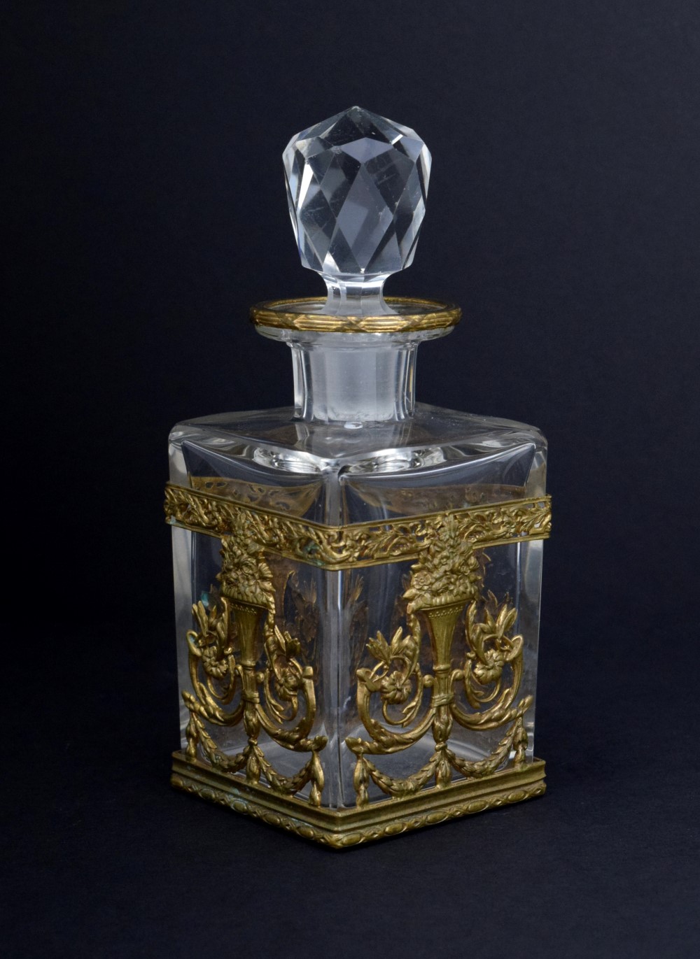 Very Fine Antique Ormolu Bronze Mounted Etched Glass French Perfume Scene Bottle