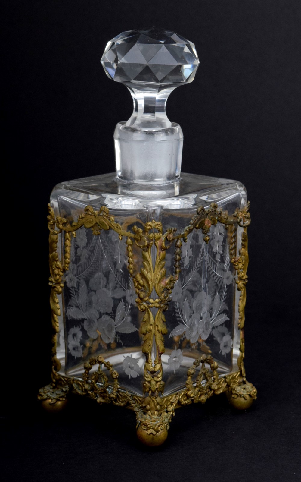 Antique Ormolu Bronze Mounted Glass French Perfume Scene Bottle