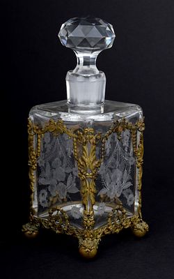 Antique Ormolu Bronze Mounted Glass French Perfume Scene Bottle. Very fine antique French ormolu 