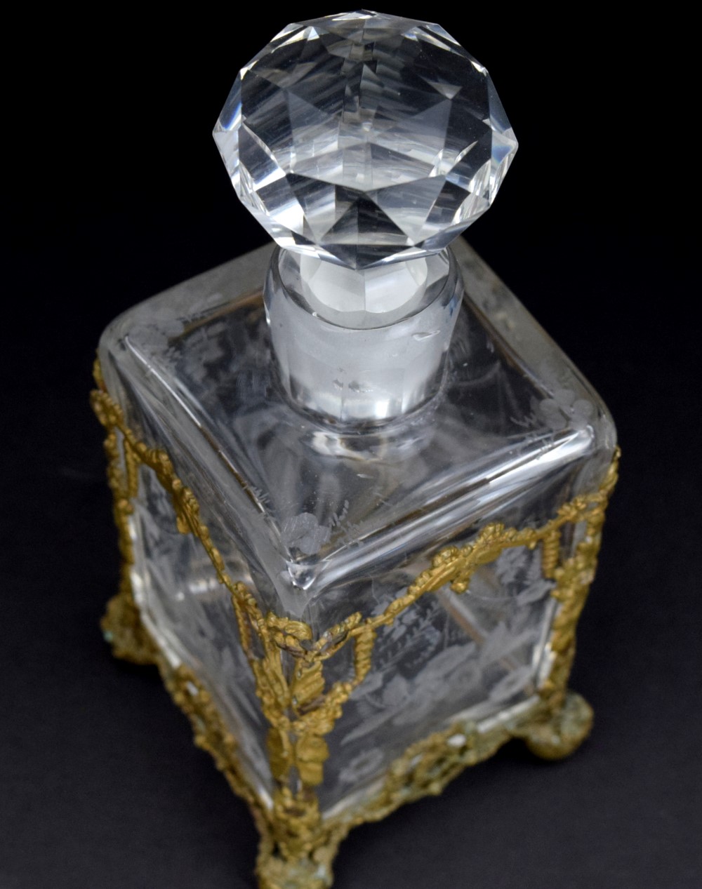 Antique Ormolu Bronze Mounted Glass French Perfume Scene Bottle
