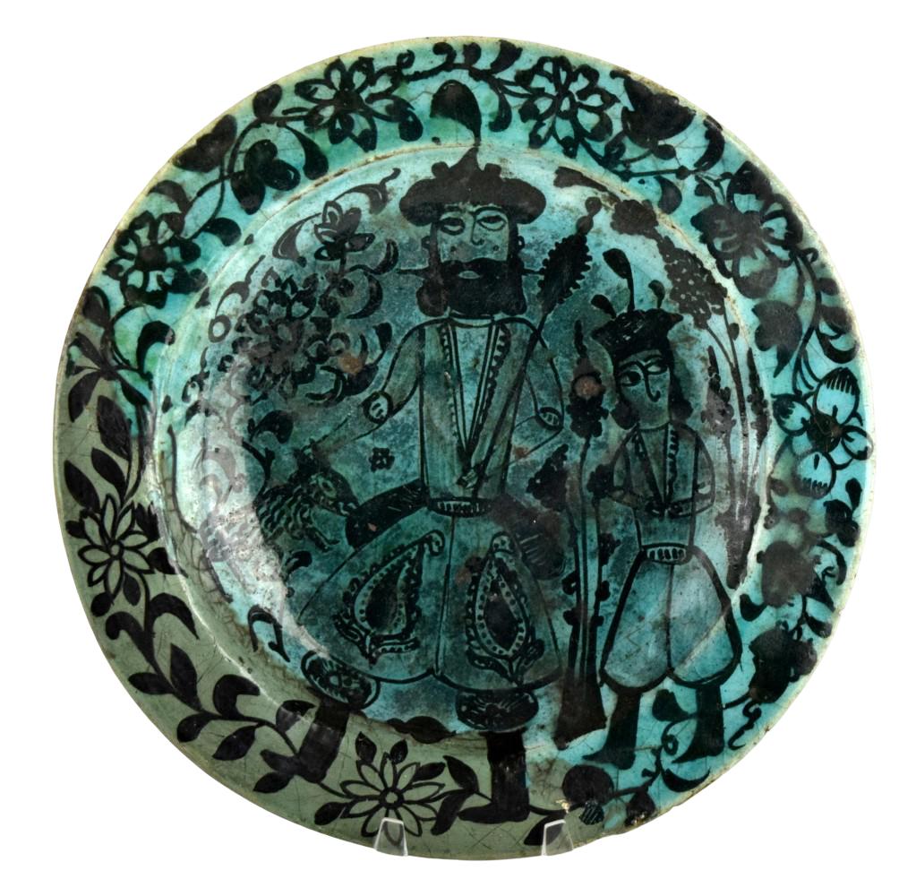 Ancient Kashan Iran/Persia 13th Century Turquoise & Black Earthenware Plate