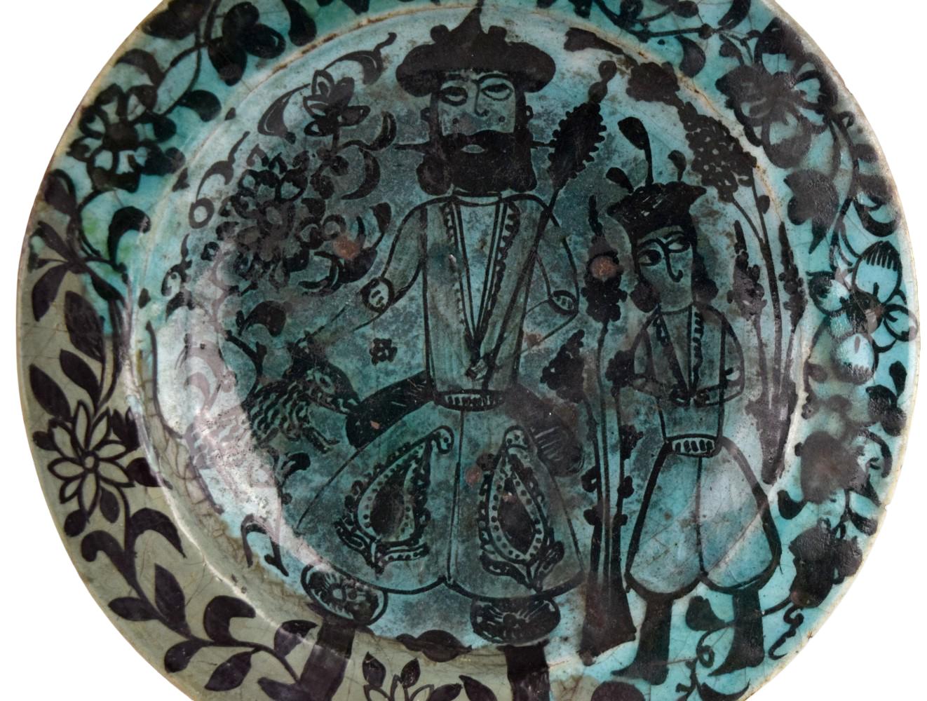 Ancient Kashan Iran/Persia 13th Century Turquoise & Black Earthenware Plate