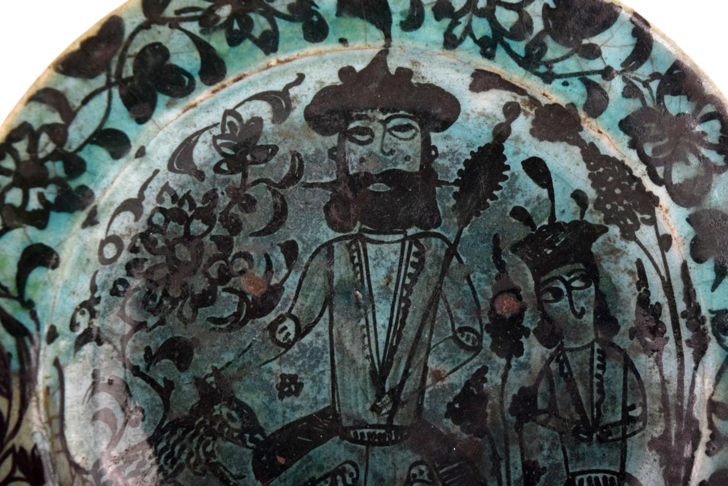 Ancient Kashan Iran/Persia 13th Century Turquoise & Black Earthenware Plate