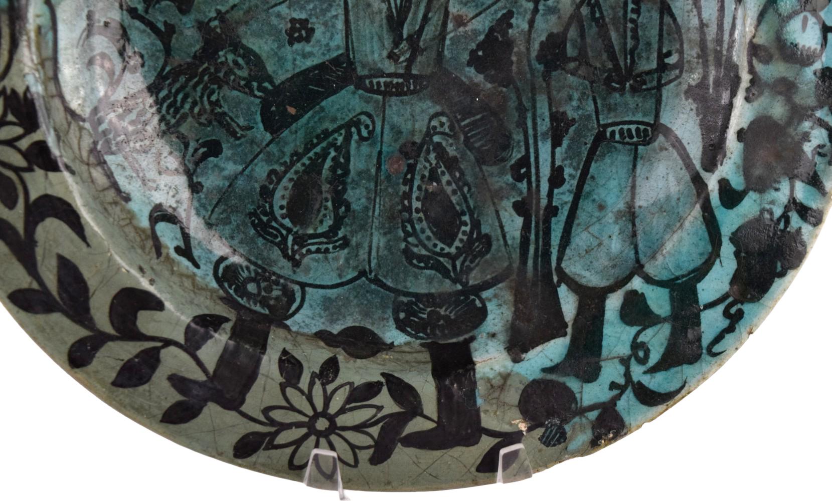 Ancient Kashan Iran/Persia 13th Century Turquoise & Black Earthenware Plate