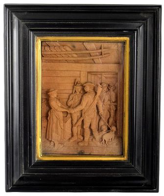 19th Century Framed Tyrolean Lime-wood Carving By Steiner. Antique 1890s Tyrolean wood-carved 