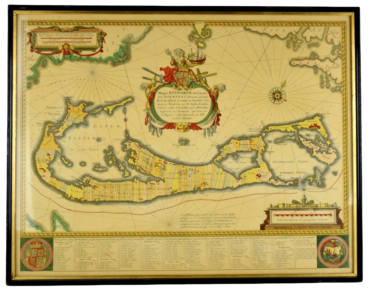 Coloured Sea Chart of Bermuda Printed in Amsterdam by H.Hondius in 1633
