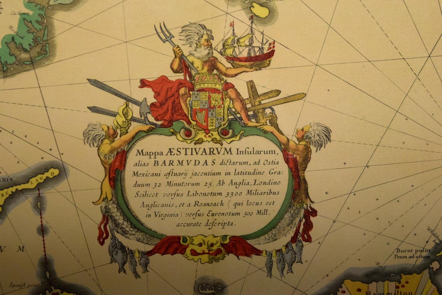 Coloured Sea Chart of Bermuda Printed in Amsterdam by H.Hondius in 1633