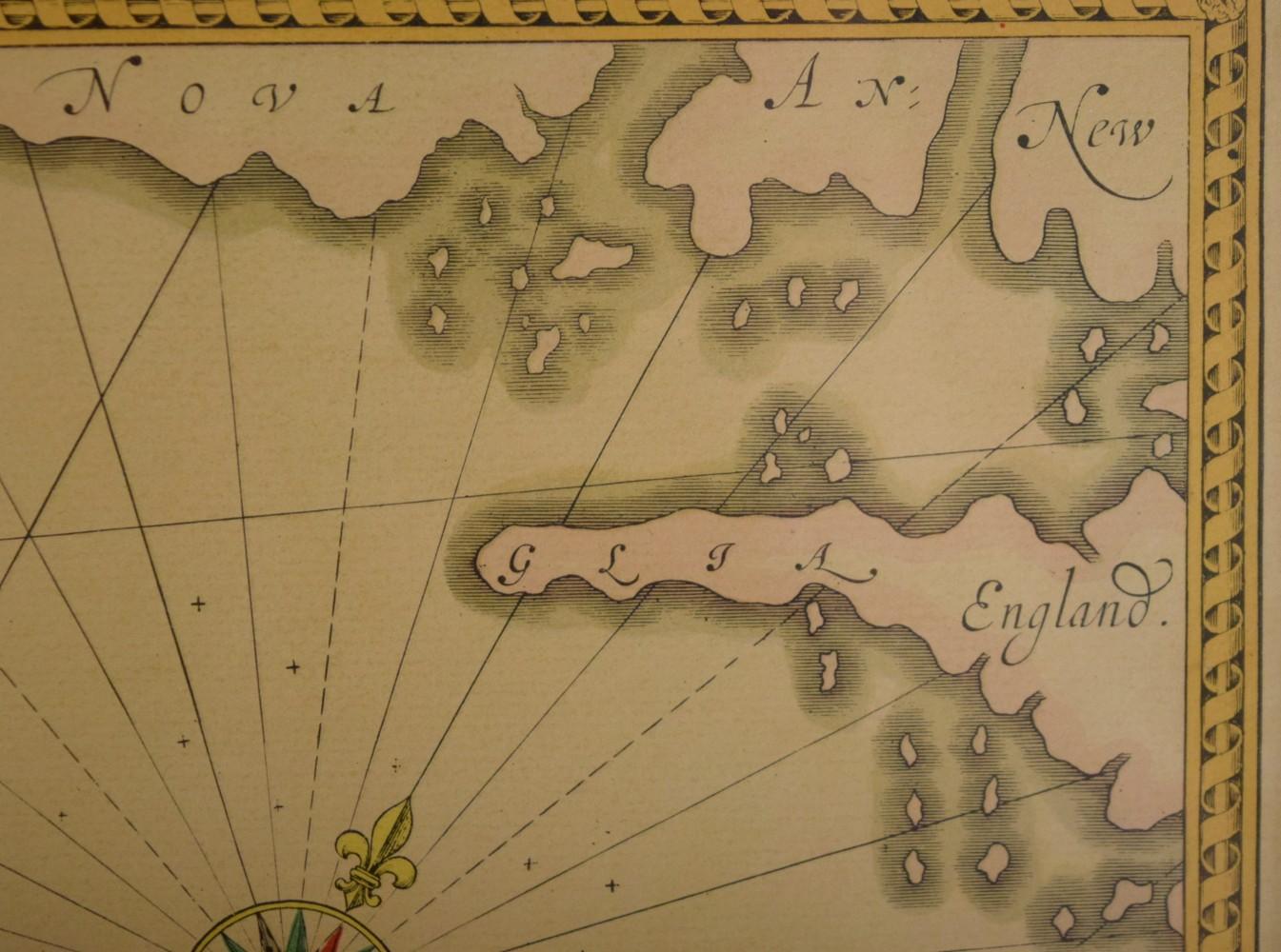 Coloured Sea Chart of Bermuda Printed in Amsterdam by H.Hondius in 1633