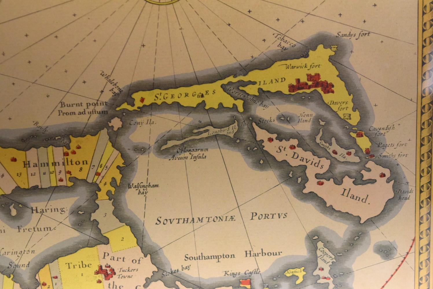 Coloured Sea Chart of Bermuda Printed in Amsterdam by H.Hondius in 1633