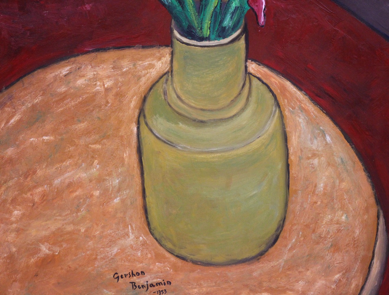 American Romanian Gershon Benjamin Irises In Vase Oil on Board
