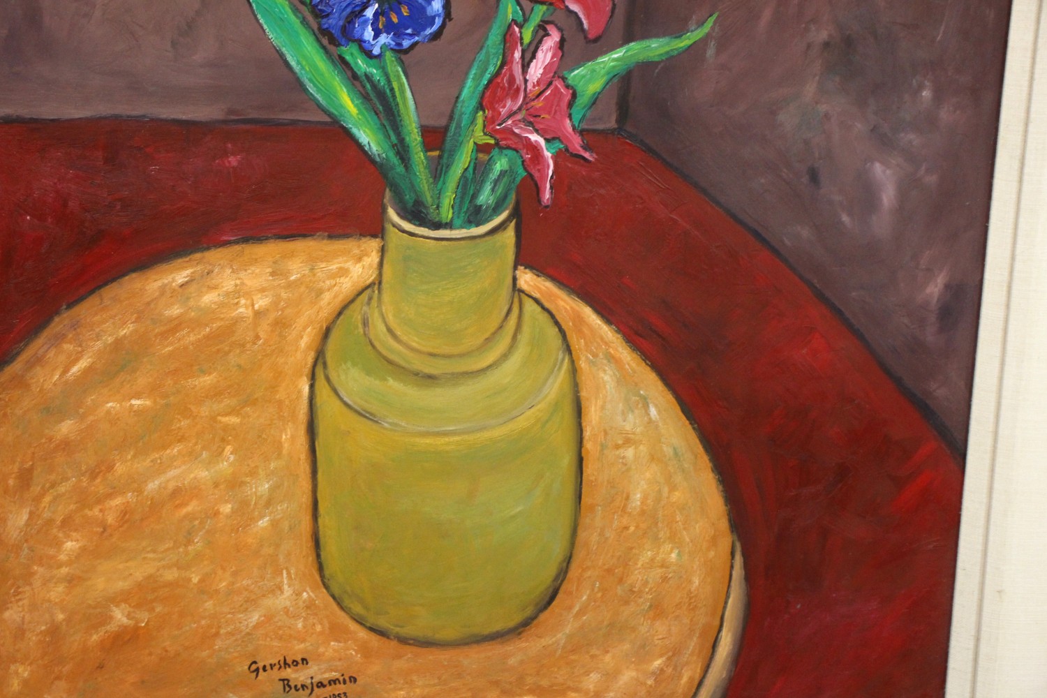 American Romanian Gershon Benjamin Irises In Vase Oil on Board
