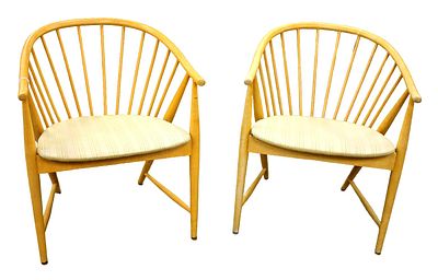 Pair Blonde Spindle Sun Feather Armchairs by Sonna Rosen Sweden c.1950's. A Swedish design 
