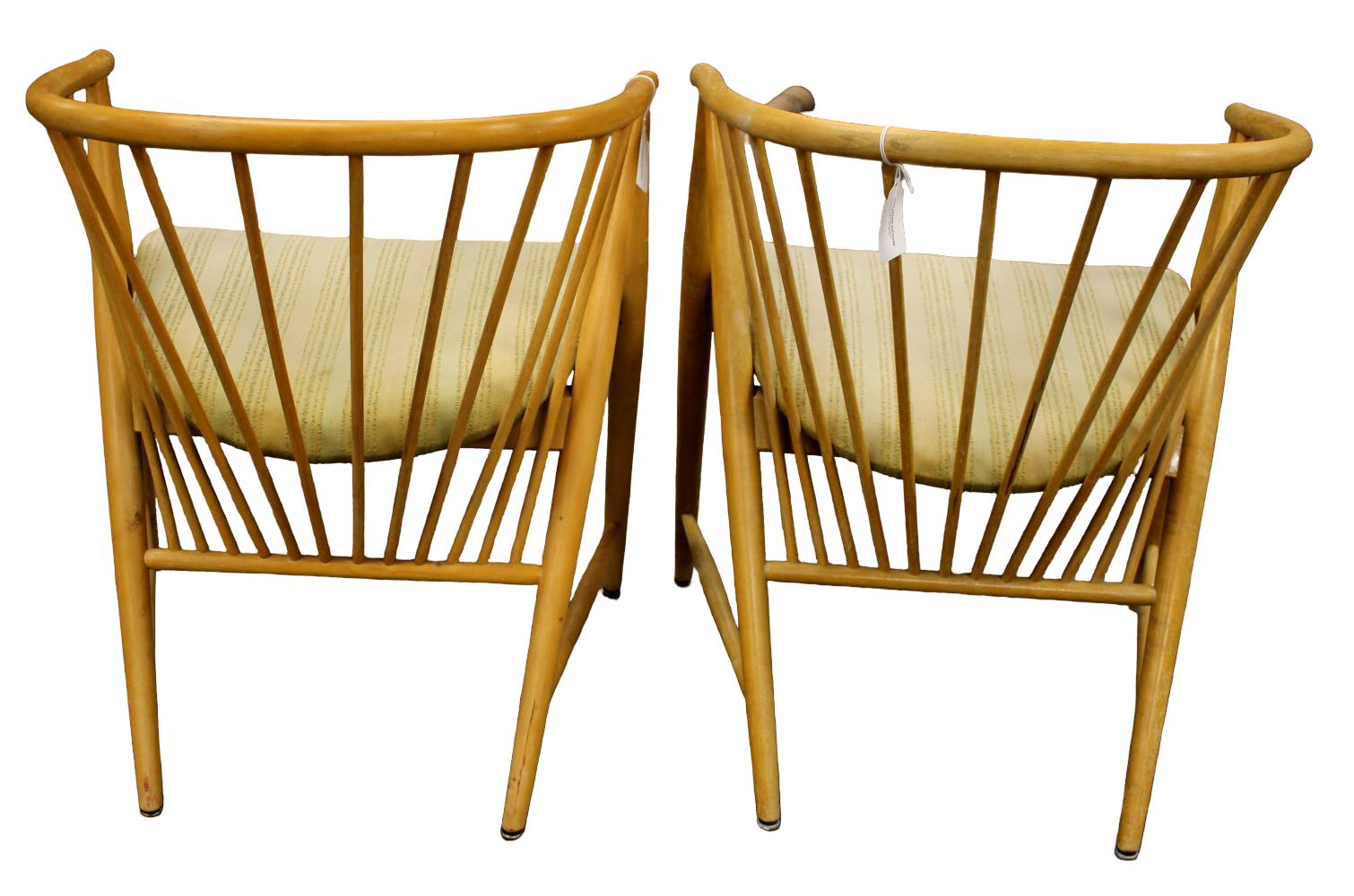 Pair Blonde Spindle Sun Feather Armchairs by Sonna Rosen Sweden c.1950's
